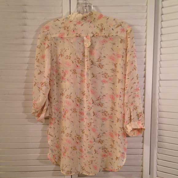 Xtaren Sheer Yellow Floral Tunic Cover-Up Blouse - Picture 2 of 11
